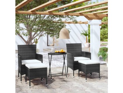 5dílný zahradní bistro set polyratan a tvrzené sklo černý 3058388