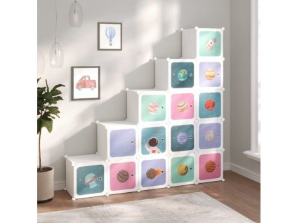 Dětská modulární skříň s 15 úložnými boxy bílá PP 340575