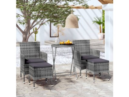 5dílný zahradní bistro set polyratan a tvrzené sklo šedý 3058389