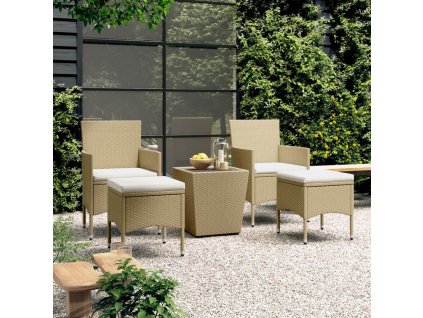 5dílný zahradní bistro set polyratan a tvrzené sklo béžový 3058370