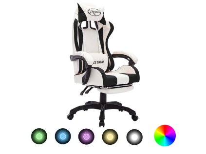 Herní židle s RGB LED podsvícením černo-bílá umělá kůže 288015