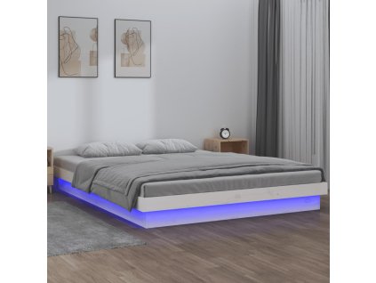 Rám postele s LED světlem bílý 140 x 190 cm masivní dřevo 820018