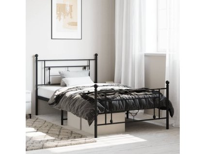 Kovový rám postele s hlavovým a nožním čelem černý 107 x 203 cm 374353