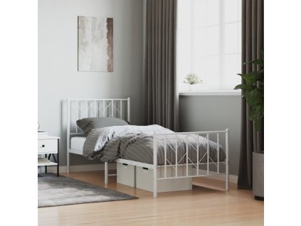 Kovový rám postele s hlavovým a nožním čelem bílý 80 x 200 cm 374495