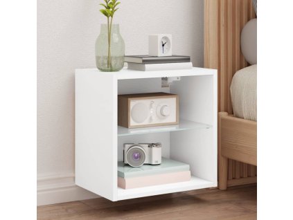 Noční stolek s LED osvětlením nástěnný bílý 837064