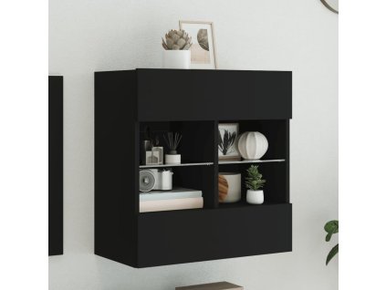 Nástěnná TV skříňka s LED osvětlením černá 58,5 x 30 x 60,5 cm 837093