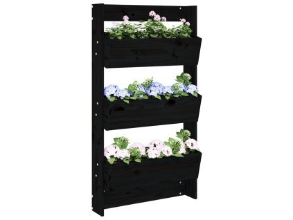 Nástěnný truhlík 3patrový 60x18,5x110 cm černý masivní borovice 825118