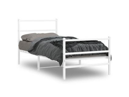 Kovový rám postele s hlavovým a nožním čelem bílý 90 x 190 cm 355424