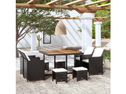 9dílný zahradní jídelní set polyratan a akáciové dřevo černý 42530