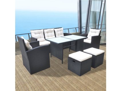 6dílný zahradní jídelní set s poduškami polyratan černý 42643