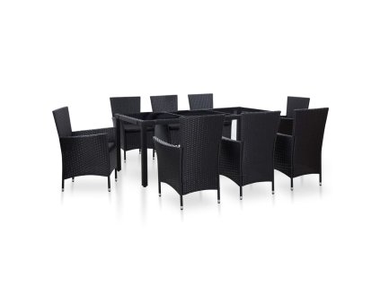 9dílný zahradní jídelní set polyratan černý 45976
