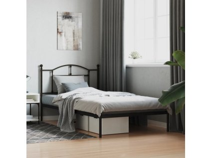 Kovový rám postele s čelem černý 107 x 203 cm 353435
