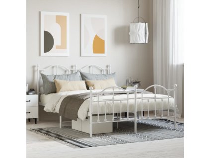 Kovový rám postele s hlavovým a nožním čelem bílý 140 x 200 cm 353507