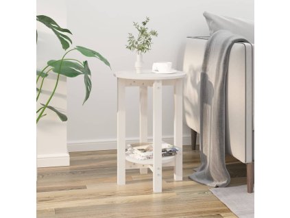 Konferenční stolek bílý Ø 40 x 60 cm masivní borové dřevo 822358