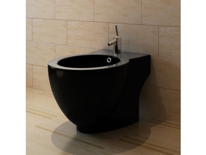 Keramický bidet kruhový s otvorem pro baterii, volně stojící - černý 140666