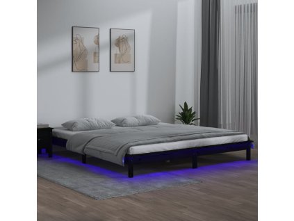 Rám postele s LED světlem černý 140 x 190 cm masivní dřevo 820655