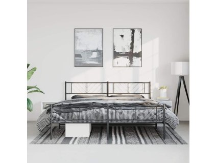 Kovový rám postele s hlavovým a nožním čelem černý 193 x 203 cm 372203