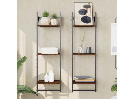 3patrové nástěnné police s tyčemi 2 ks hnědý dub 30x25x100 cm 836262