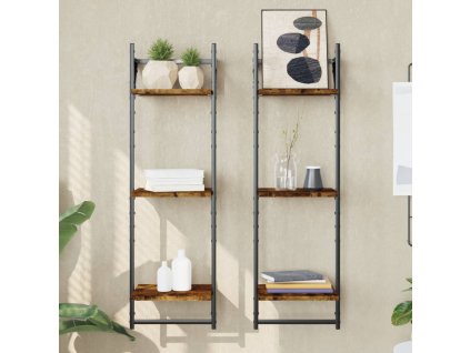 3patrové nástěnné police s tyčemi 2 ks kouřový dub 30x25x100 cm 836260