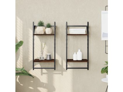 2patrové nástěnné police s tyčemi 2 ks hnědý dub 30x25x65 cm 836257