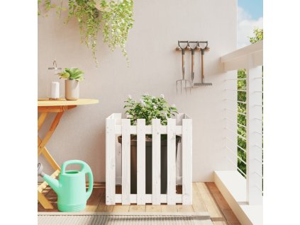 Zahradní truhlík plotový design bílý 60x60x60 cm masiv borovice 832458