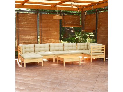 8dílná zahradní souprava krémové podušky masivní borovice 3096556