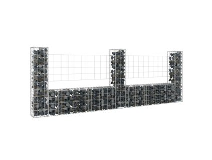 Gabionový koš ve tvaru U se 3 sloupky železo 260 x 20 x 100 cm 151276