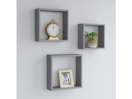 Nástěnné police kostky 3 ks šedé MDF 323951