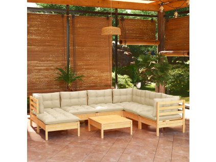 8dílná zahradní souprava krémové podušky masivní borovice 3096653