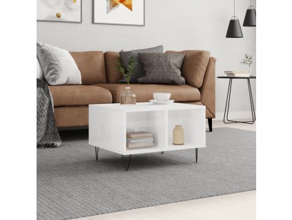 Konferenční stolek bílý s leskem 60x50x36,5 cm kompozitní dřevo 830542