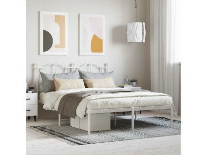 Kovový rám postele s čelem bílý 140 x 190 cm 353488