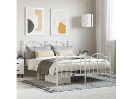 Kovový rám postele s hlavovým a nožním čelem bílý 140 x 190 cm 353506
