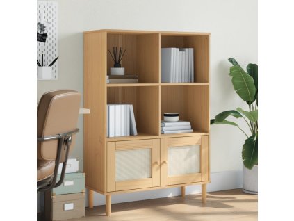 Knihovna SENJA ratanový vzhled hnědá 90 x 35 x 130 cm borovice 358061