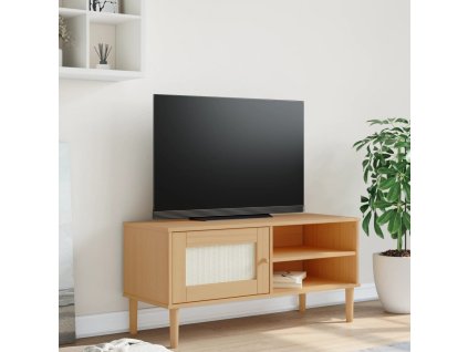 TV skříňka SENJA ratanový vzhled hnědá 106x40x49 cm borovice 358040