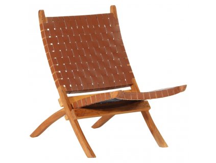 Skládací relaxační židle hnědá pravá kůže