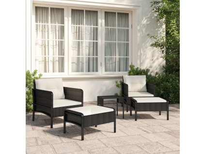 5dílná zahradní sedací souprava s poduškami černá polyratan 319681