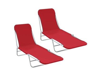 Skládací zahradní lehátka 2 ks ocel a látka červená 44301