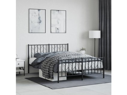 Kovový rám postele s hlavovým a nožním čelem černý 135 x 190 cm 374454