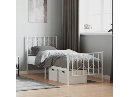 Kovový rám postele s hlavovým a nožním čelem bílý 75 x 190 cm 374494
