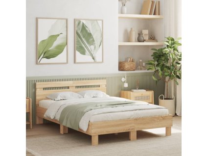 Rám postele s čelem a LED osvětlením dub sonoma 120 x 200 cm 3207555