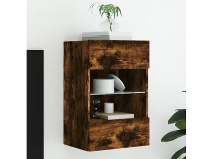 Nástěnná TV skříňka s LED osvětlením kouřový dub 40x30x60,5 cm 837086