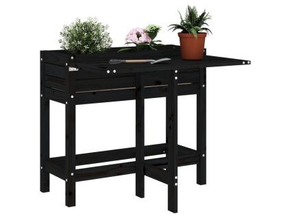 Zahradní truhlík se skládacím stolkem černý masivní borovice 825125