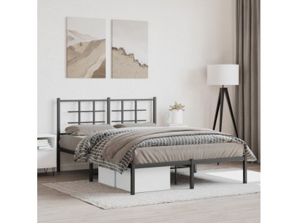 Kovový rám postele s čelem černý 135 x 190 cm 355560
