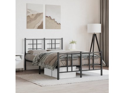 Kovový rám postele s hlavovým a nožním čelem černý 120 x 190 cm 355576