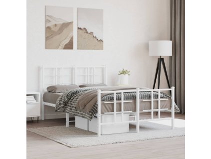 Kovový rám postele s hlavovým a nožním čelem bílý 120 x 200 cm 355626