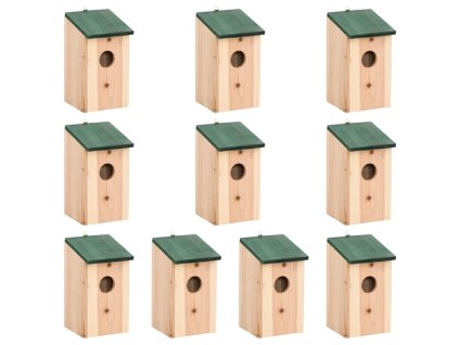 Ptačí budky 10 ks masivní jedlové dřevo 12 x 12 x 22 cm 314815