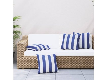 Dekorační polštáře 4 ks modré a bílé pruhy 50 x 50 cm textil