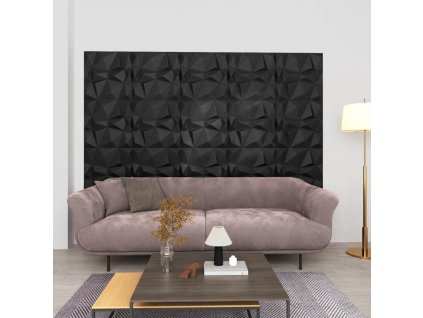 3D nástěnné panely 48 ks 50 x 50 cm diamant černé 12 m²