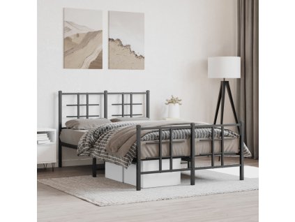 Kovový rám postele s hlavovým a nožním čelem černý 120 x 200 cm 355577