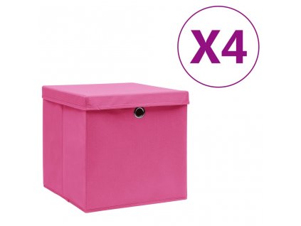 Úložné boxy s víky 4 ks 28 x 28 x 28 cm růžové